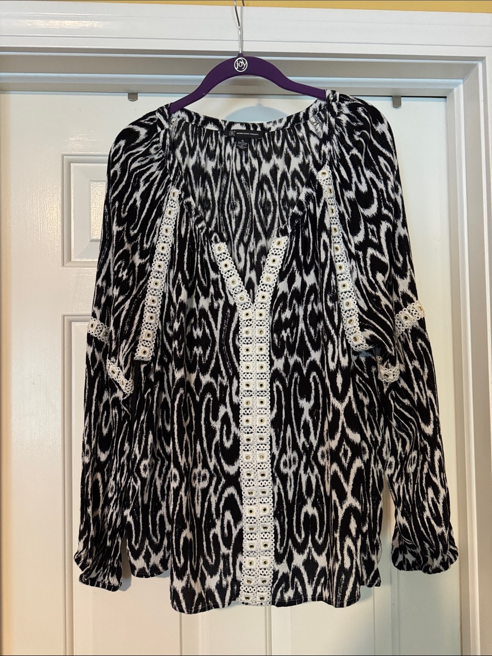 INC International Concepts Black and White Printed Tunic with Lace Inset
